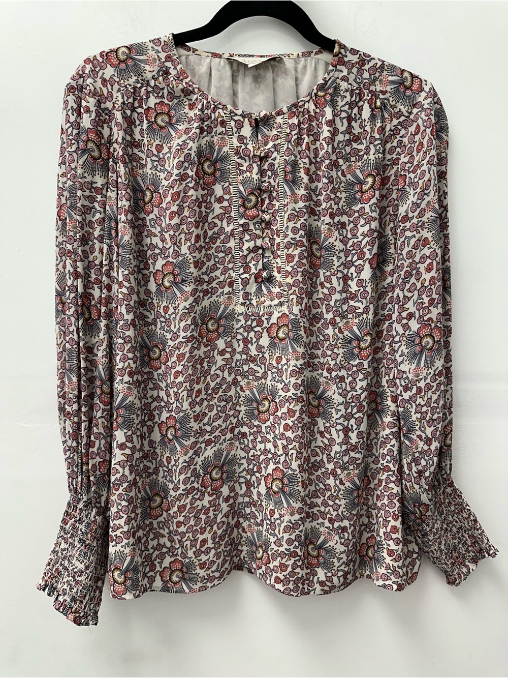 LOFT Blouse Long Sleeve Round Neck Floral Boho Peasant Top Women’s Size SP